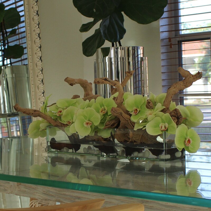 Driftwood Orchids Centerpiece in Glass Planter | Orchid centerpieces